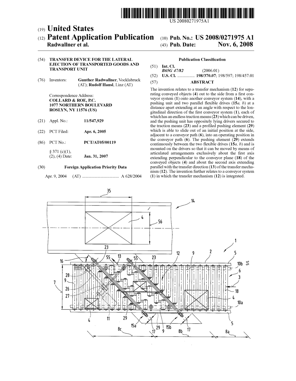 Transfer Device for the Lateral Ejection of Transported Goods and Transport Unit - diagram, schematic, and image 01