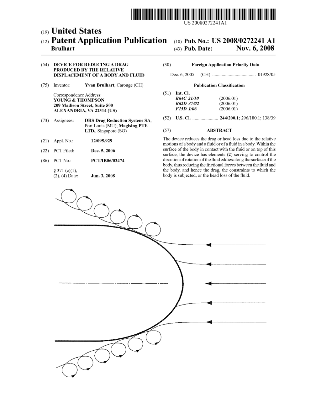 Device for Reducing a Drag Produced by the Relative Displacement of a Body and Fluid - diagram, schematic, and image 01