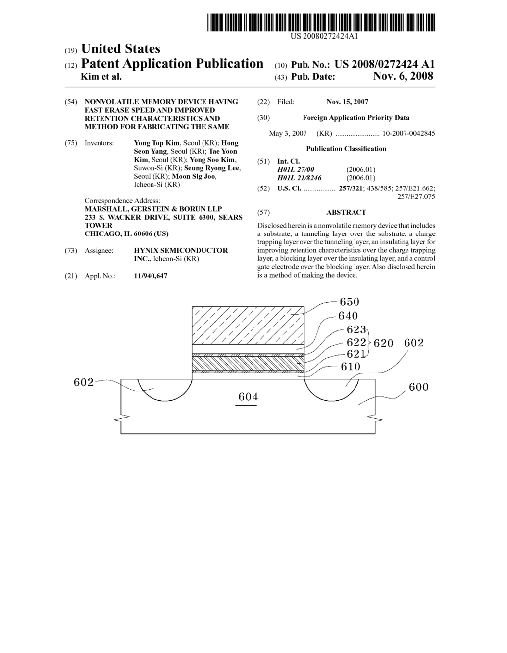 Nonvolatile Memory Device Having Fast Erase Speed And Improved Retention Characteristics And Method For Fabricating The Same - diagram, schematic, and image 01