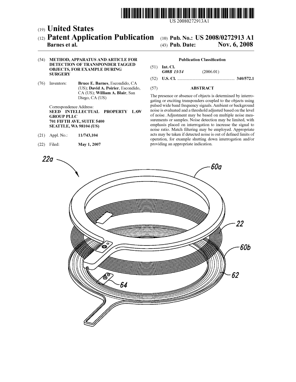 METHOD, APPARATUS AND ARTICLE FOR DETECTION OF TRANSPONDER TAGGED OBJECTS, FOR EXAMPLE DURING SURGERY - diagram, schematic, and image 01