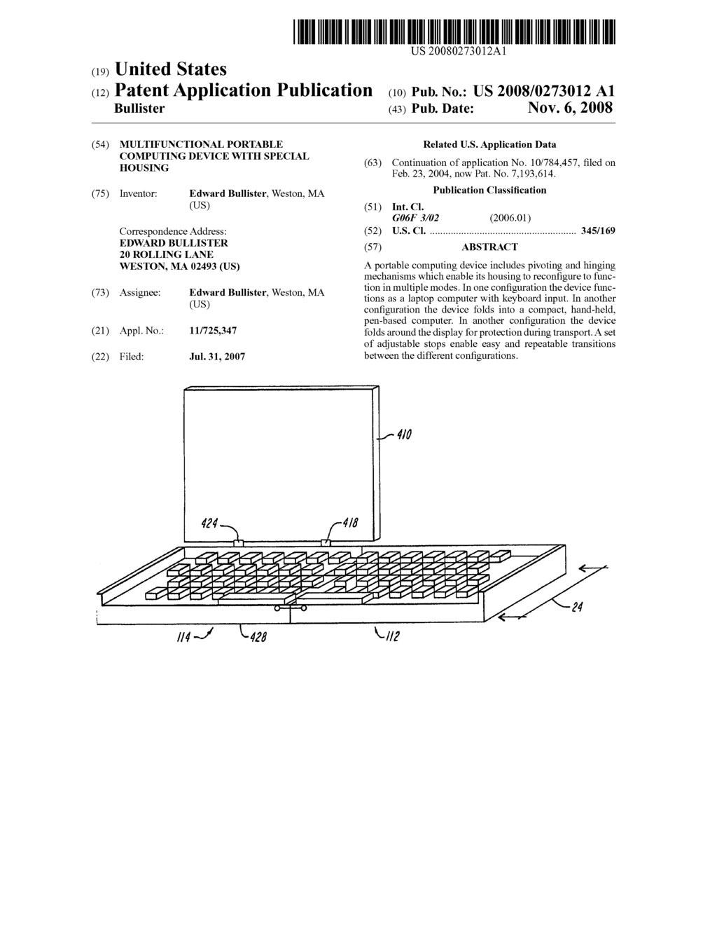 Multifunctional portable computing device with special housing - diagram, schematic, and image 01