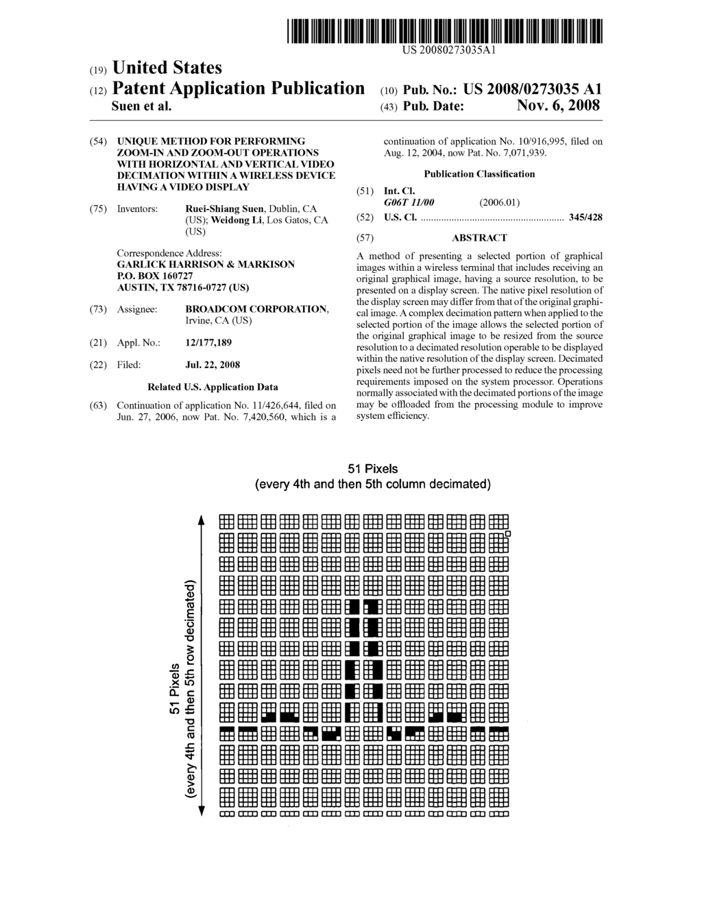 Unique method for performing zoom-in and zoom-out operations with horizontal and vertical video decimation within a wireless device having a video display - diagram, schematic, and image 01