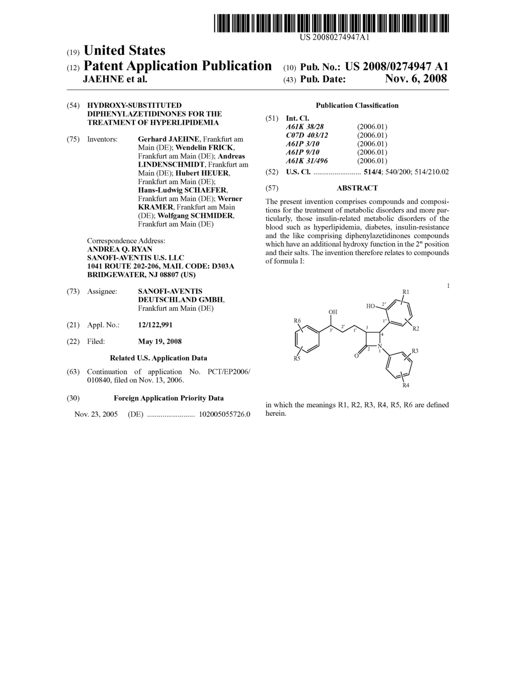 Hydroxy-Substituted Diphenylazetidinones for the Treatment of Hyperlipidemia - diagram, schematic, and image 01