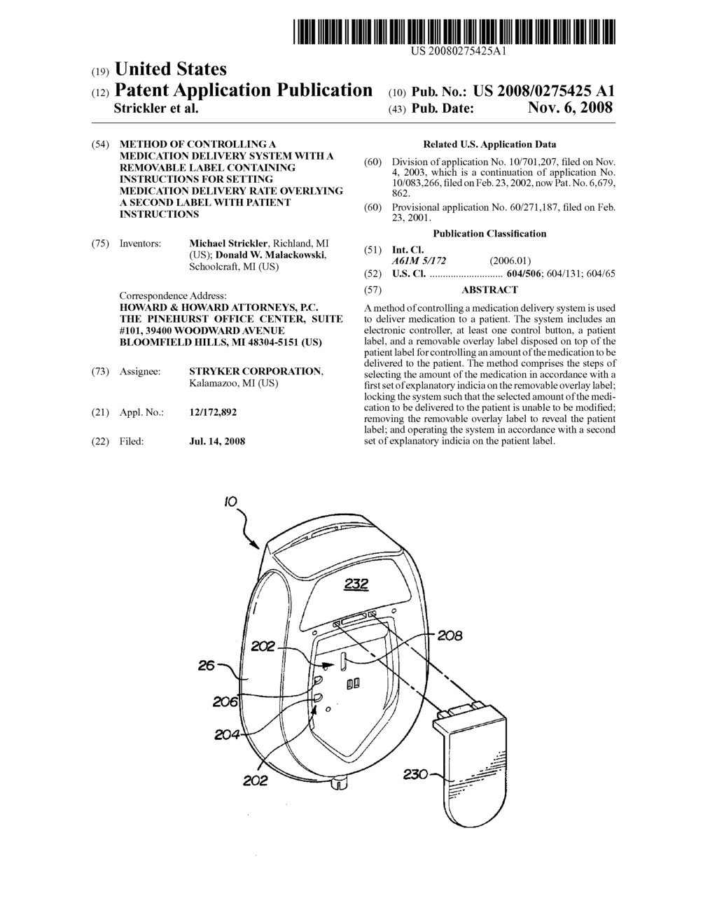 METHOD OF CONTROLLING A MEDICATION DELIVERY SYSTEM WITH A REMOVABLE LABEL CONTAINING INSTRUCTIONS FOR SETTING MEDICATION DELIVERY RATE OVERLYING A SECOND LABEL WITH PATIENT INSTRUCTIONS - diagram, schematic, and image 01