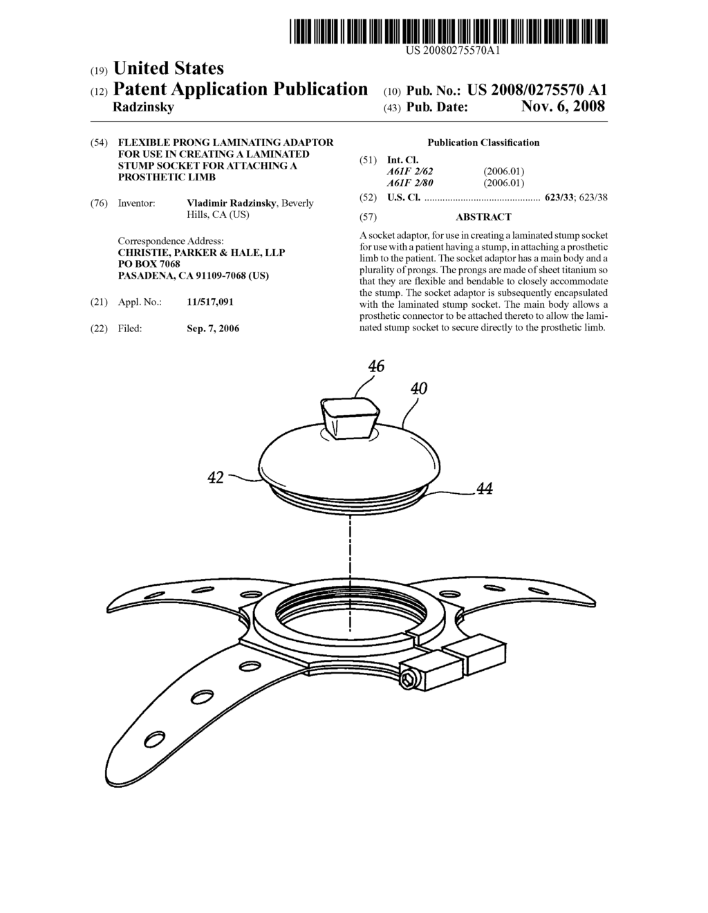 Flexible prong laminating adaptor for use in creating a laminated stump socket for attaching a prosthetic limb - diagram, schematic, and image 01