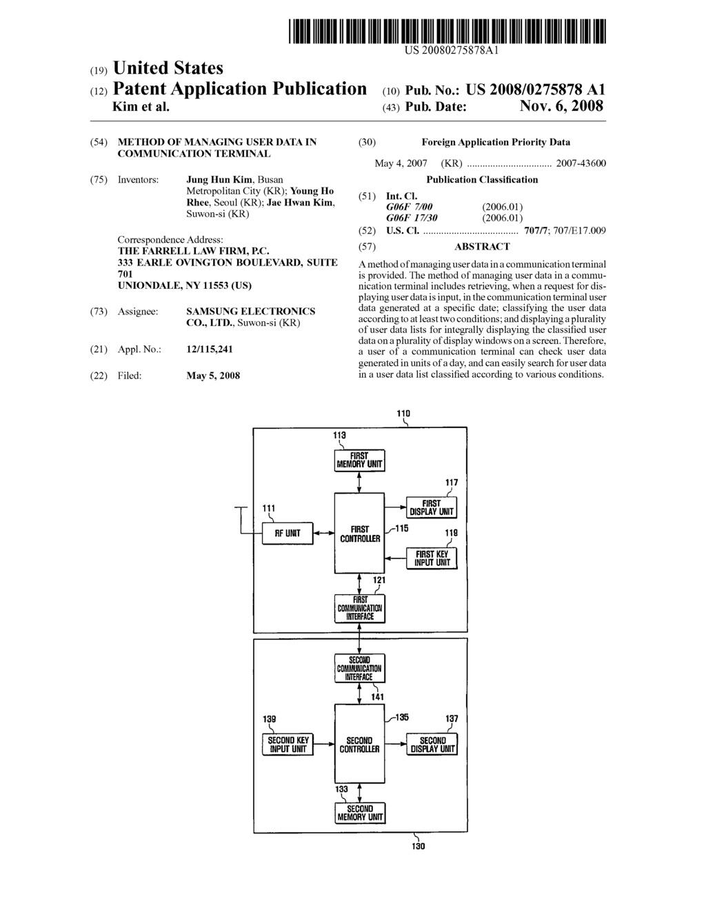 METHOD OF MANAGING USER DATA IN COMMUNICATION TERMINAL - diagram, schematic, and image 01