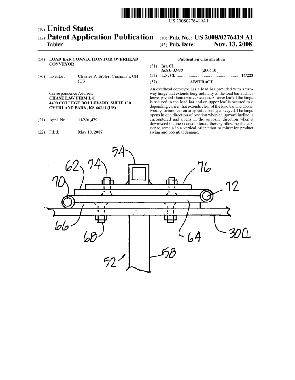 Load bar connection for overhead conveyor - diagram, schematic, and image 01