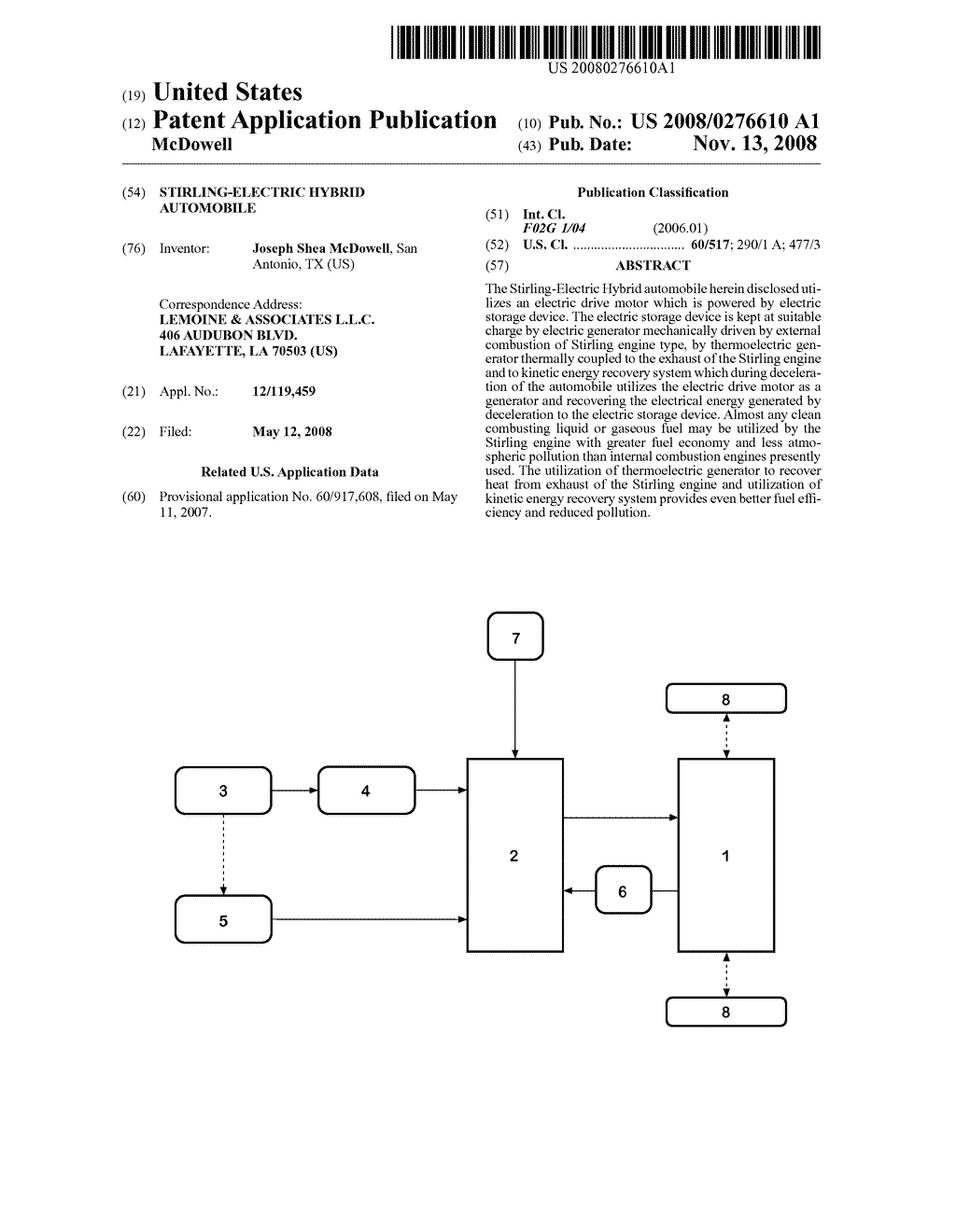 Stirling-Electric Hybrid Automobile - diagram, schematic, and image 01