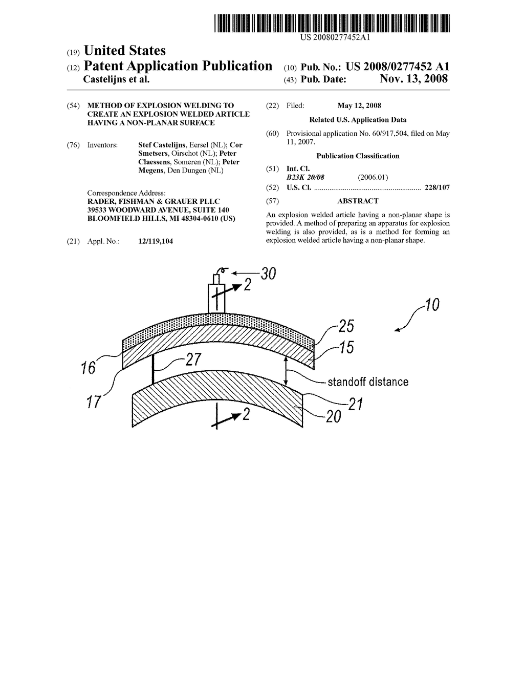 METHOD OF EXPLOSION WELDING TO CREATE AN EXPLOSION WELDED ARTICLE HAVING A NON-PLANAR SURFACE - diagram, schematic, and image 01