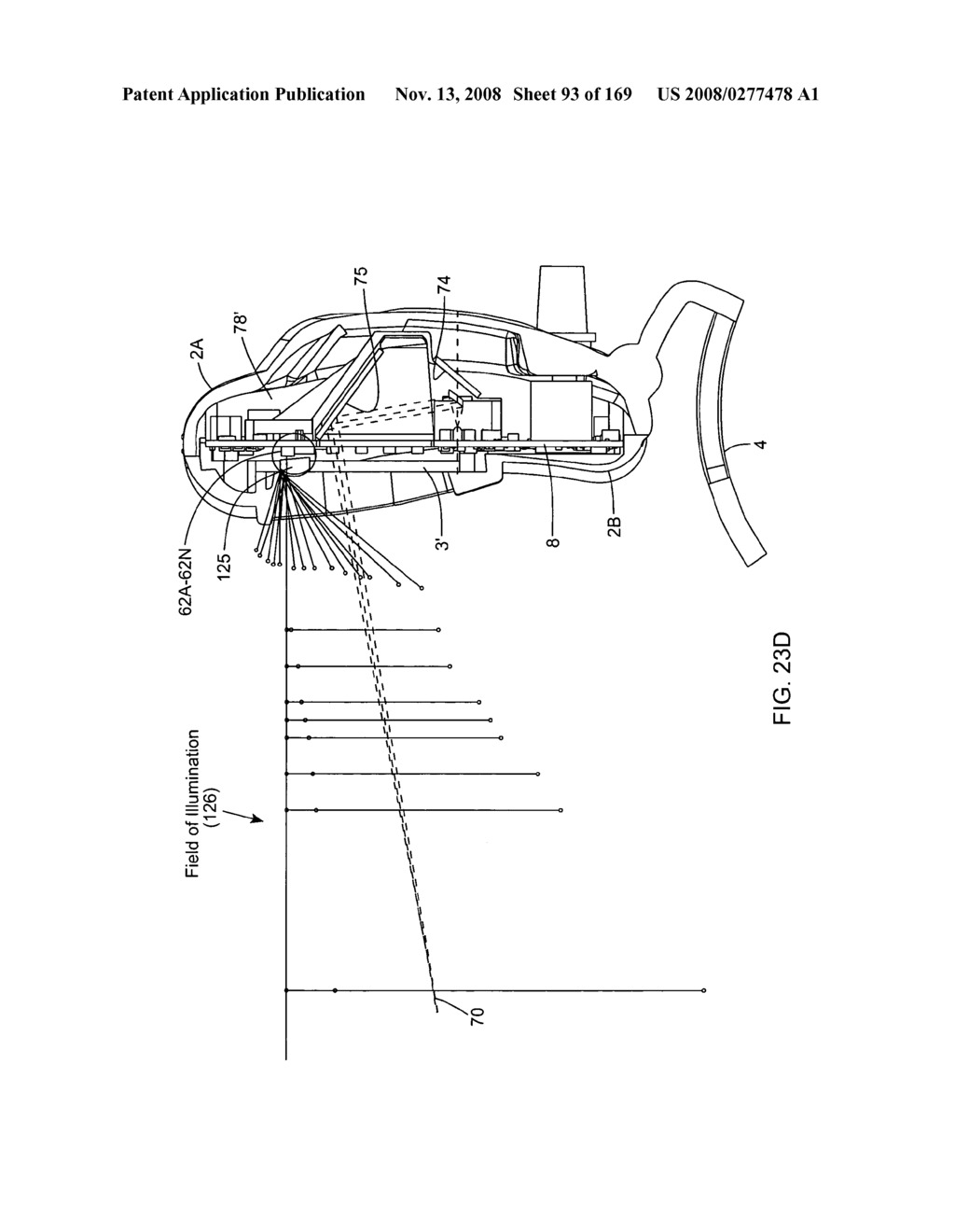 Digital image capture and processing system employing an image formation and detection subsystem having image formation optics providing a field of view (FOV) on an area-type image detection array, and a multi-mode illumination subsystem having near and far field LED-based illumination arrays for illuminating near and far field portions of said FOV - diagram, schematic, and image 95