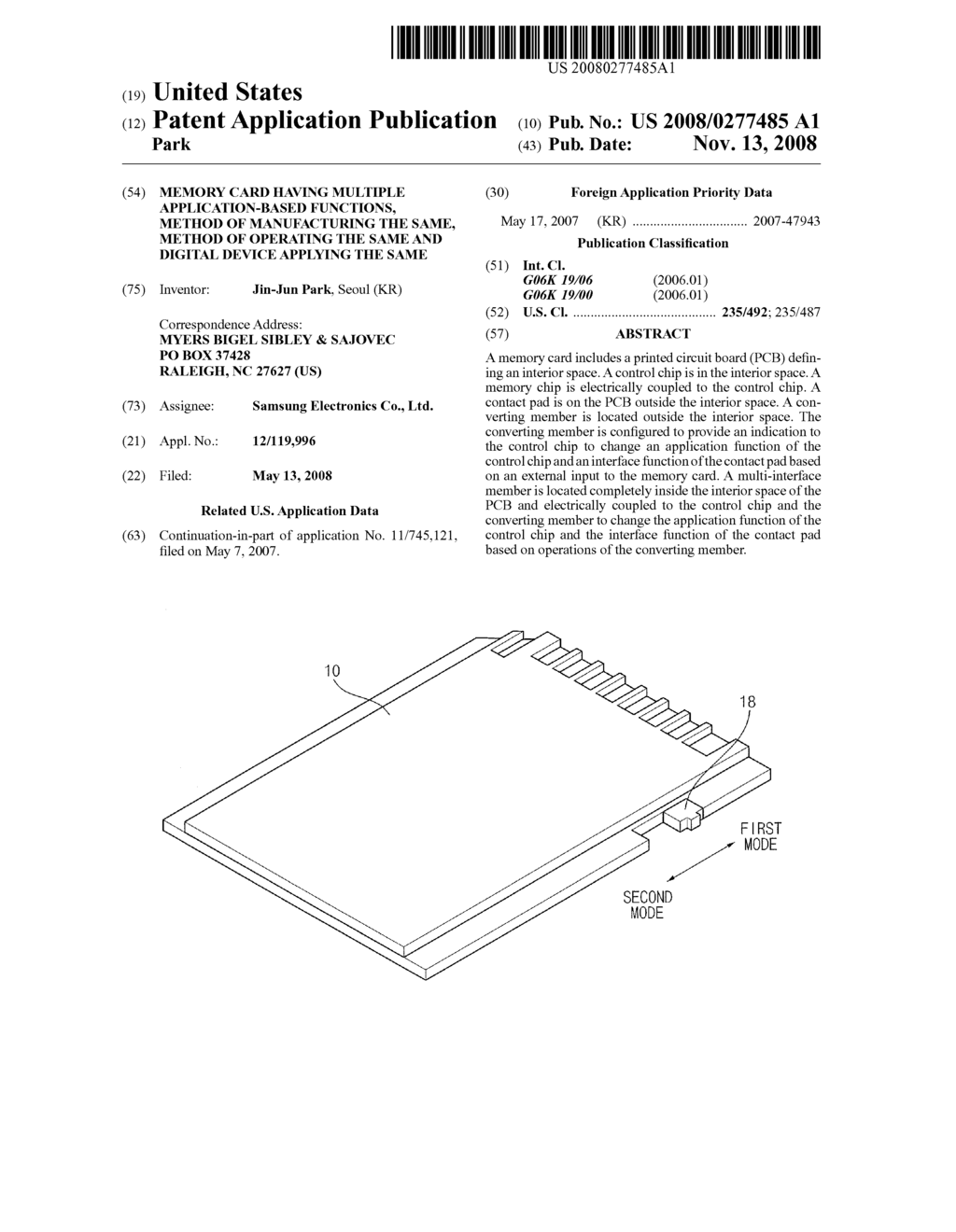 MEMORY CARD HAVING MULTIPLE APPLICATION-BASED FUNCTIONS, METHOD OF MANUFACTURING THE SAME, METHOD OF OPERATING THE SAME AND DIGITAL DEVICE APPLYING THE SAME - diagram, schematic, and image 01