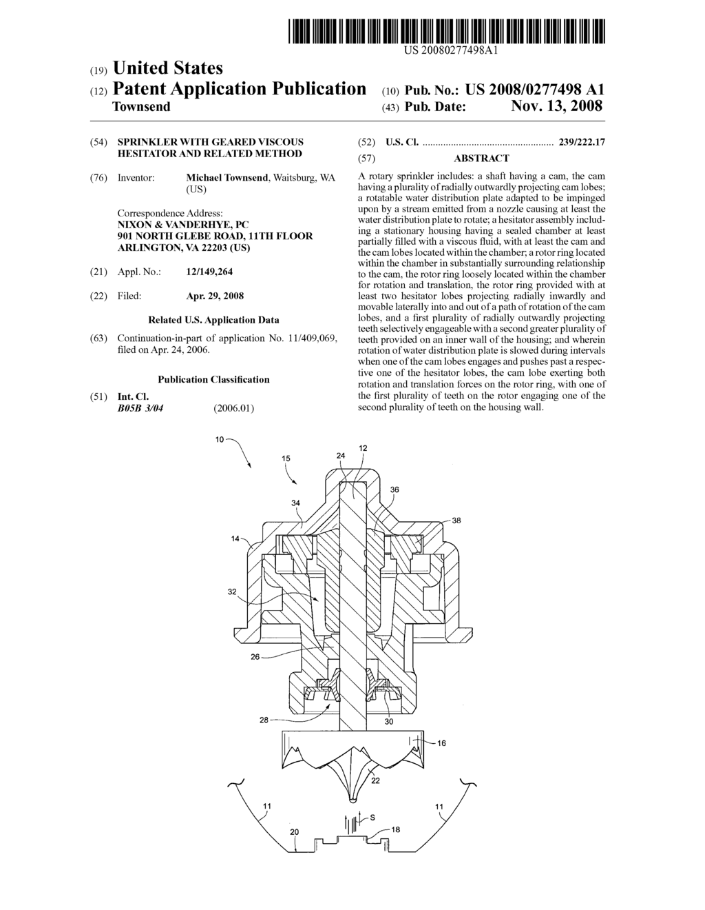 Sprinkler with geared viscous hesitator and related method - diagram, schematic, and image 01