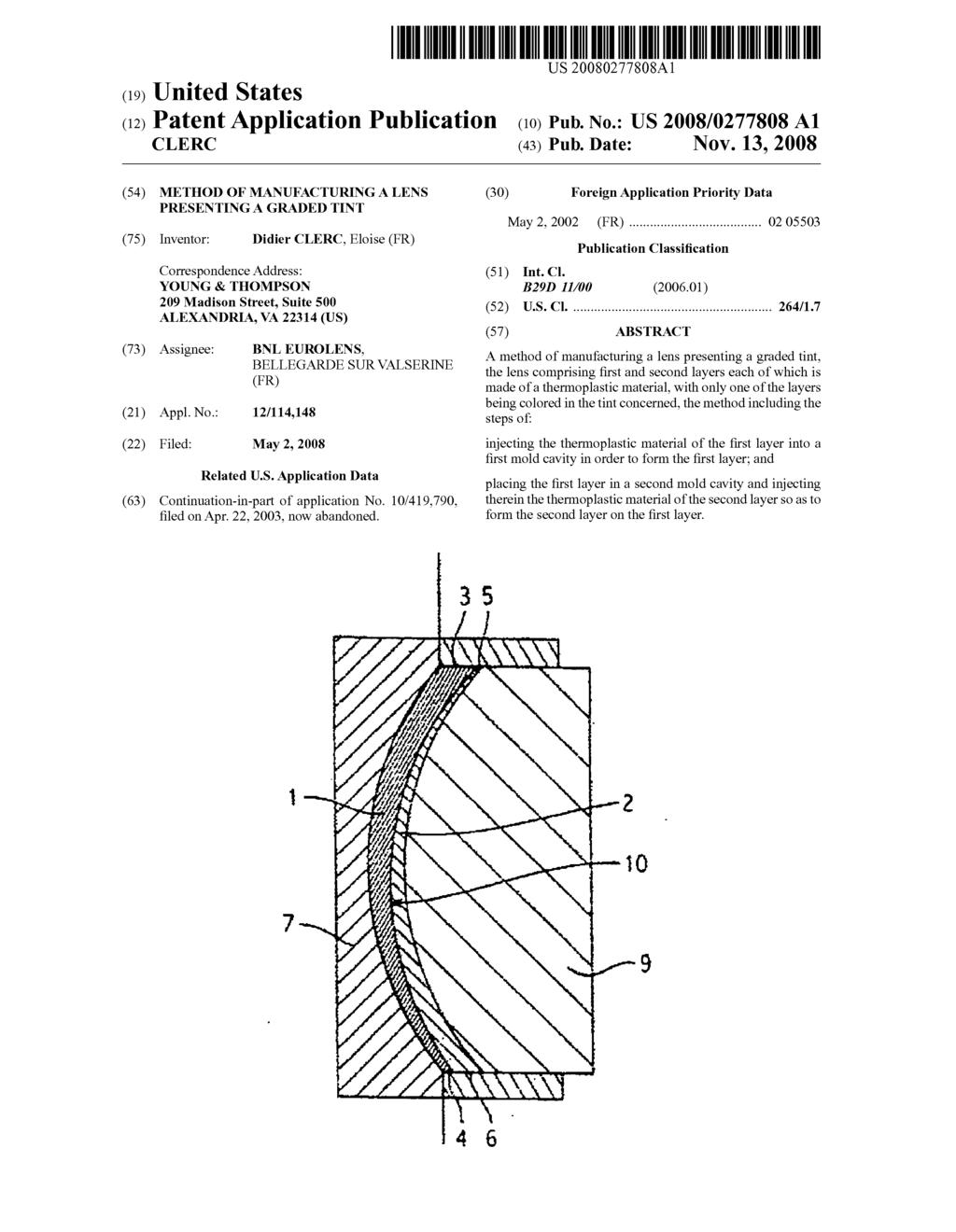 METHOD OF MANUFACTURING A LENS PRESENTING A GRADED TINT - diagram, schematic, and image 01