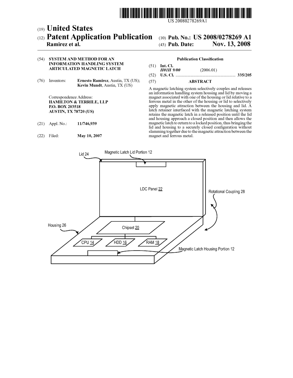 System and Method for an Information Handling System Articulated Magnetic Latch - diagram, schematic, and image 01