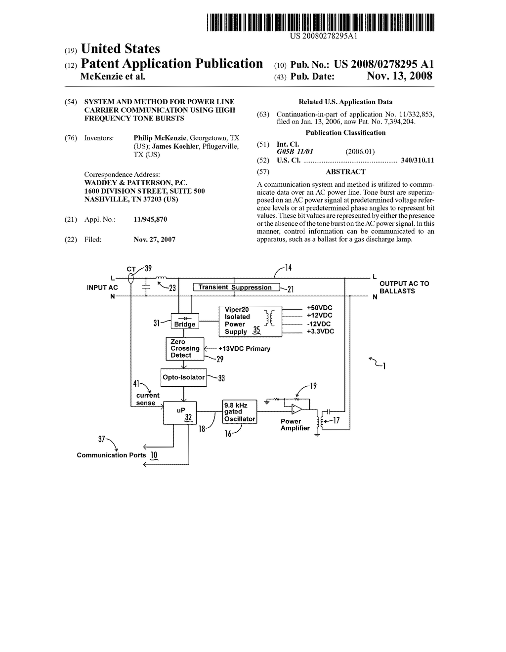 SYSTEM AND METHOD FOR POWER LINE CARRIER COMMUNICATION USING HIGH FREQUENCY TONE BURSTS - diagram, schematic, and image 01