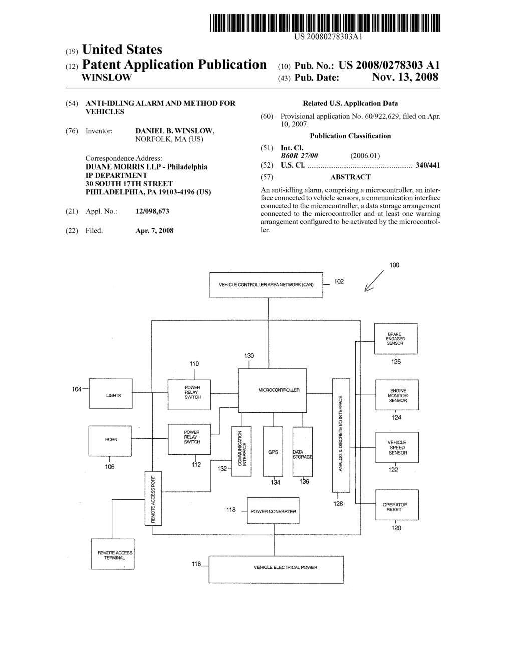 ANTI-IDLING ALARM AND METHOD FOR VEHICLES - diagram, schematic, and image 01