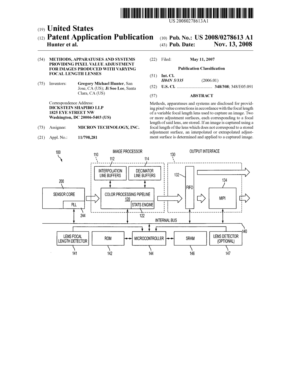 Methods, apparatuses and systems providing pixel value adjustment for images produced with varying focal length lenses - diagram, schematic, and image 01