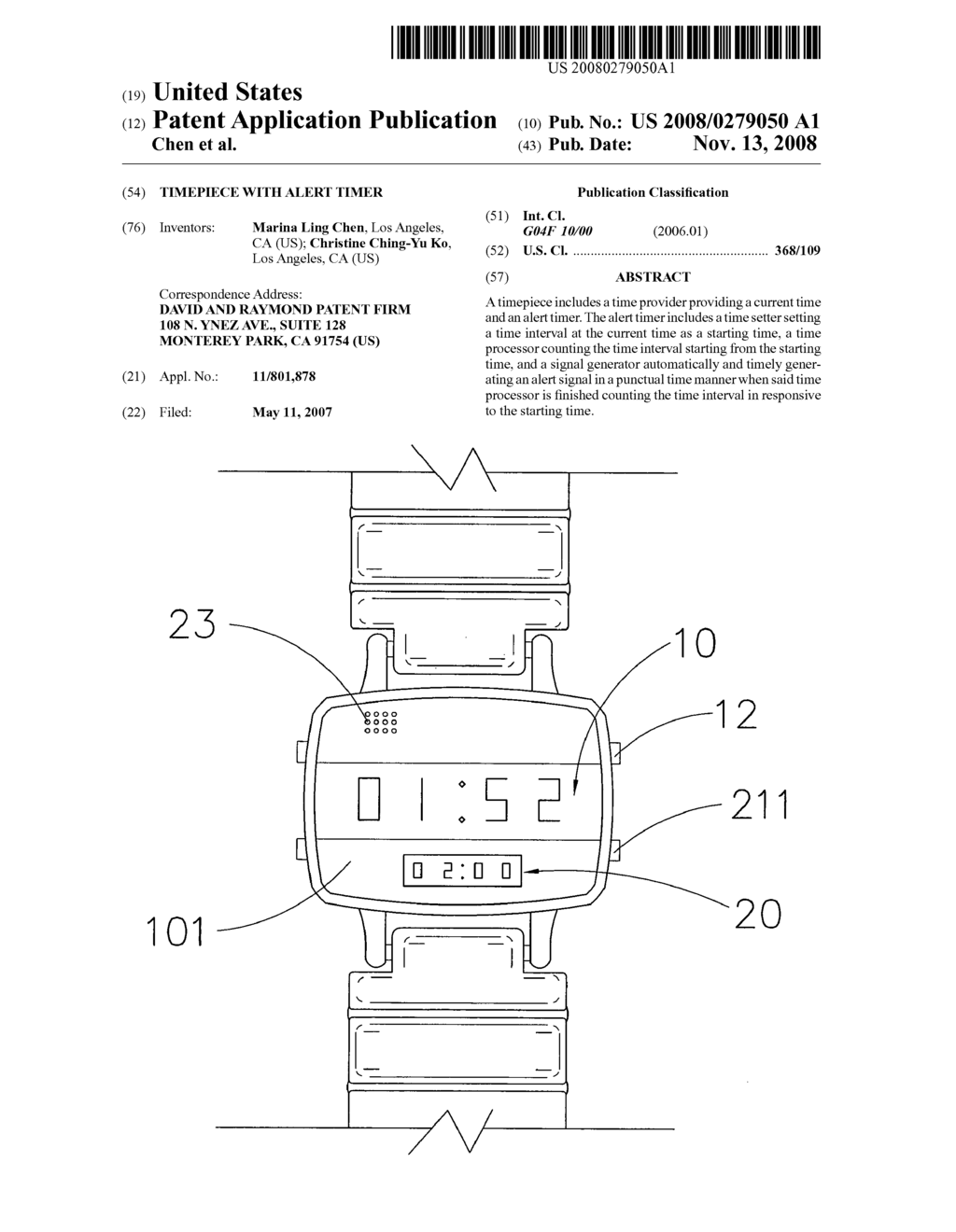 Timepiece with alert timer - diagram, schematic, and image 01