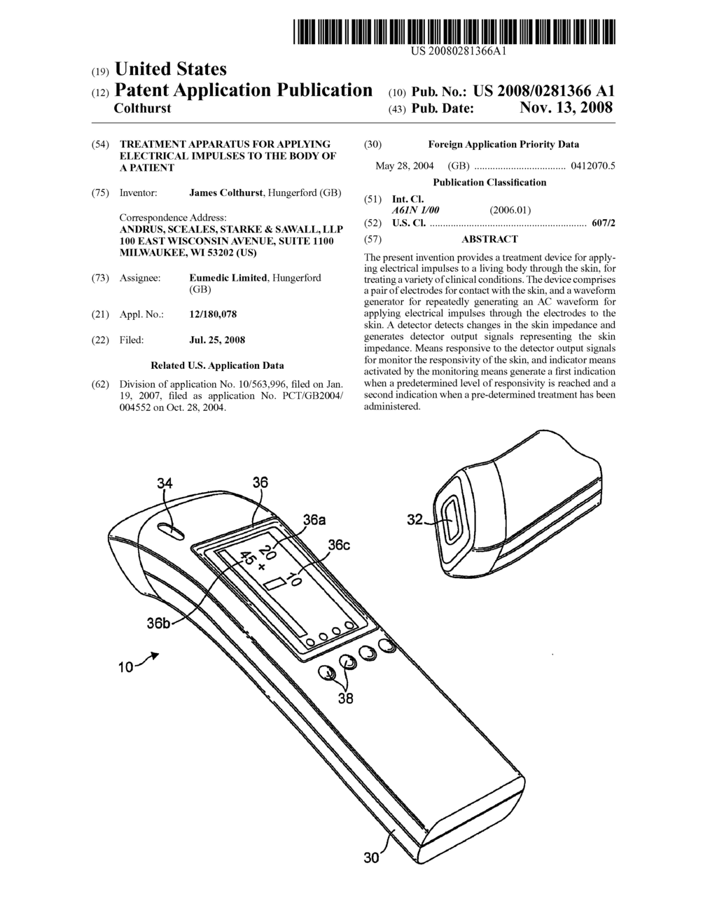 Treatment Apparatus for Applying Electrical Impulses to the Body of a Patient - diagram, schematic, and image 01