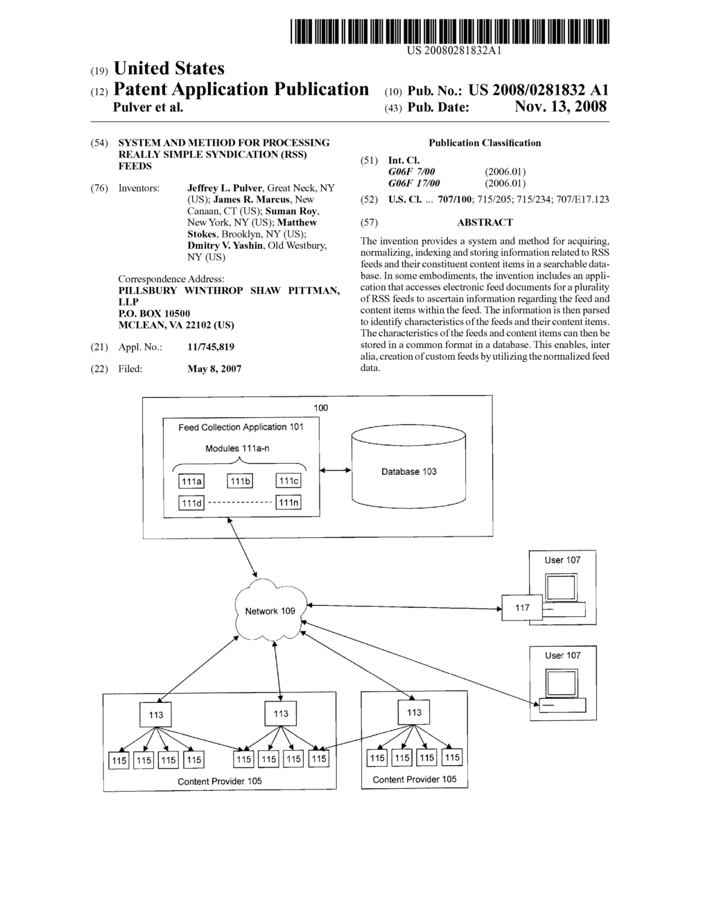 SYSTEM AND METHOD FOR PROCESSING REALLY SIMPLE SYNDICATION (RSS) FEEDS - diagram, schematic, and image 01