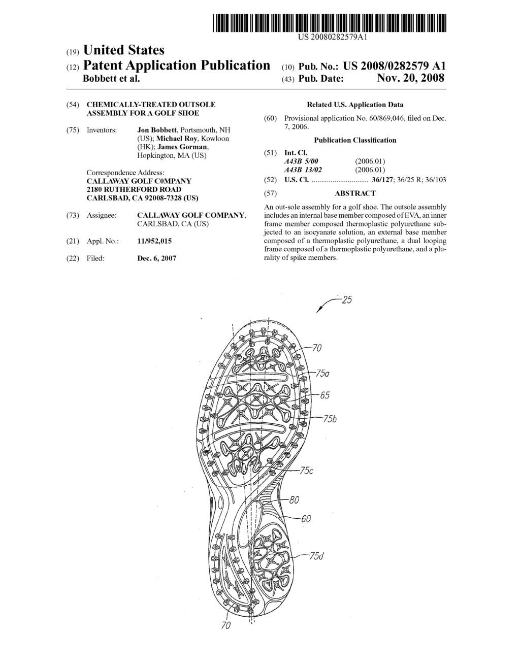 Chemically-treated Outsole Assembly for a Golf Shoe - diagram, schematic, and image 01