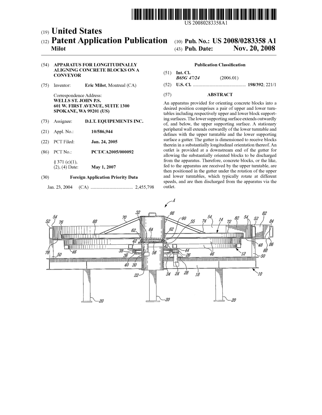 Apparatus for Longitudinally Aligning Concrete Blocks on a Conveyor - diagram, schematic, and image 01