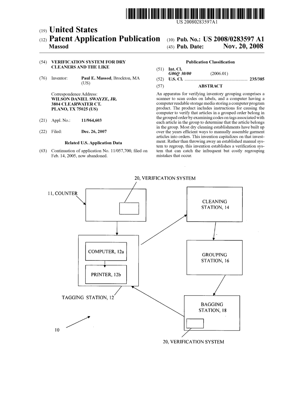 Verification System for Dry Cleaners and the Like - diagram, schematic, and image 01