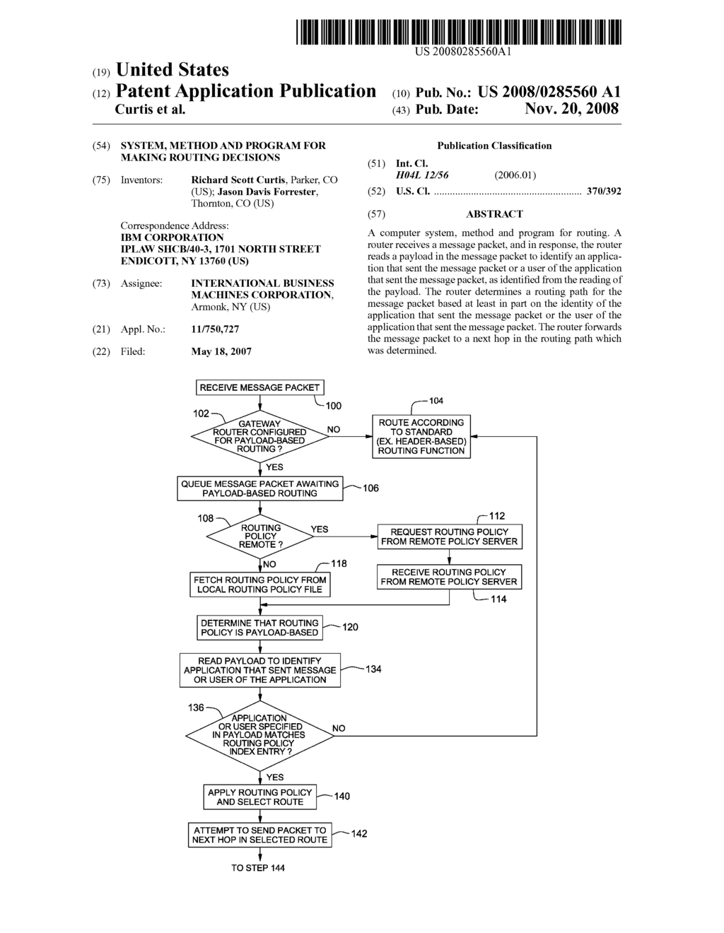 SYSTEM, METHOD AND PROGRAM FOR MAKING ROUTING DECISIONS - diagram, schematic, and image 01