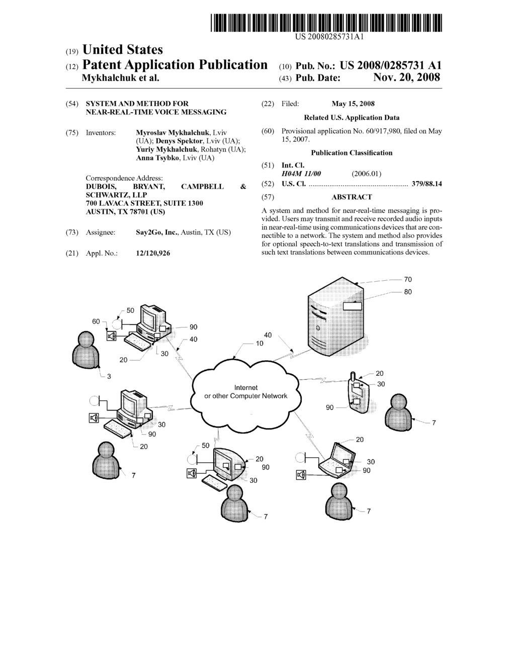 SYSTEM AND METHOD FOR NEAR-REAL-TIME VOICE MESSAGING - diagram, schematic, and image 01