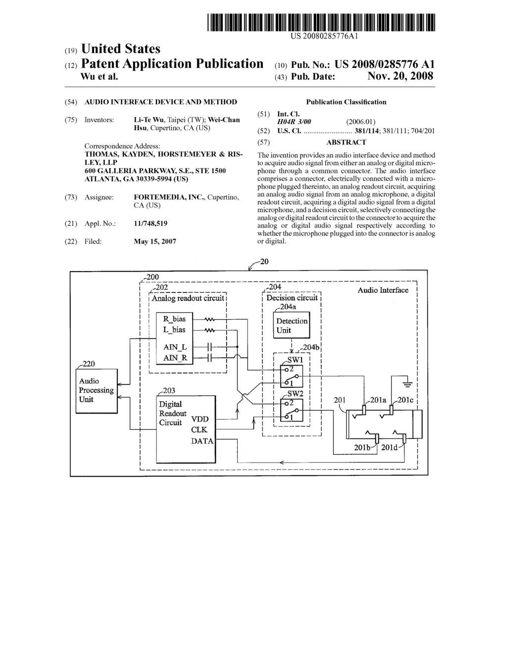 AUDIO INTERFACE DEVICE AND METHOD - diagram, schematic, and image 01