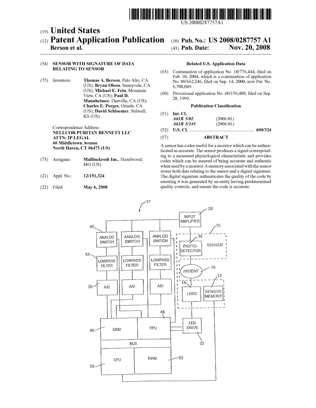 Sensor with signature of data relating to sensor - diagram, schematic, and image 01