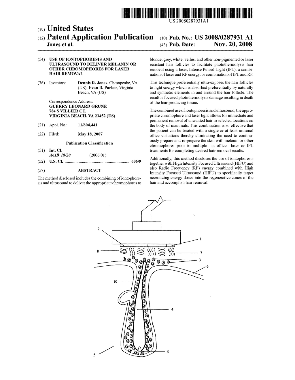 Use of iontophoresis and ultrasound to deliver melanin or other chromophores for laser hair removal - diagram, schematic, and image 01