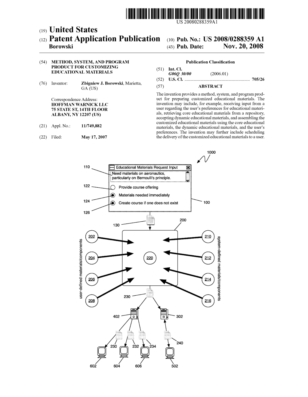 METHOD, SYSTEM, AND PROGRAM PRODUCT FOR CUSTOMIZING EDUCATIONAL MATERIALS - diagram, schematic, and image 01