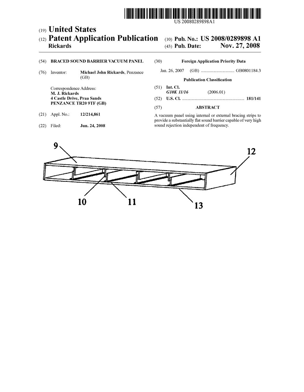 Braced sound barrier vacuum panel - diagram, schematic, and image 01