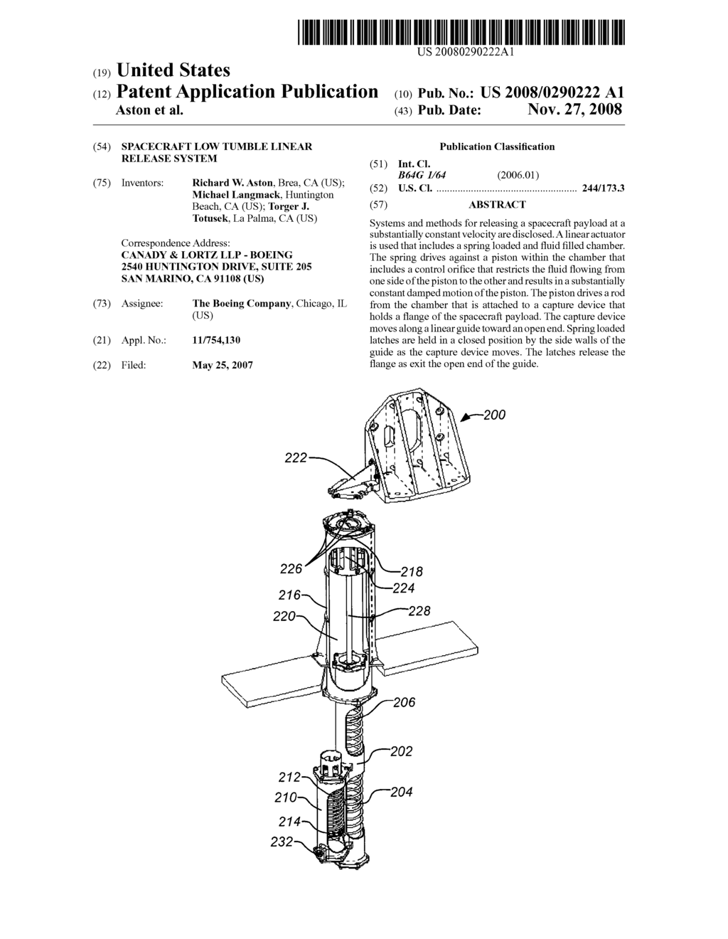 SPACECRAFT LOW TUMBLE LINEAR RELEASE SYSTEM - diagram, schematic, and image 01