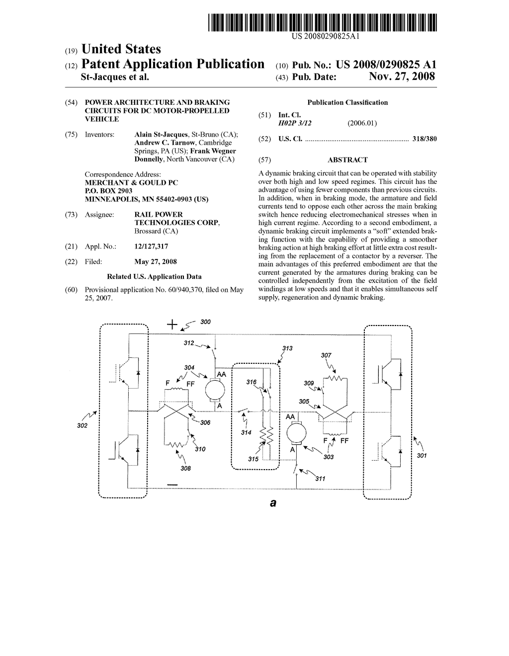 POWER ARCHITECTURE AND BRAKING CIRCUITS FOR DC MOTOR-PROPELLED VEHICLE - diagram, schematic, and image 01