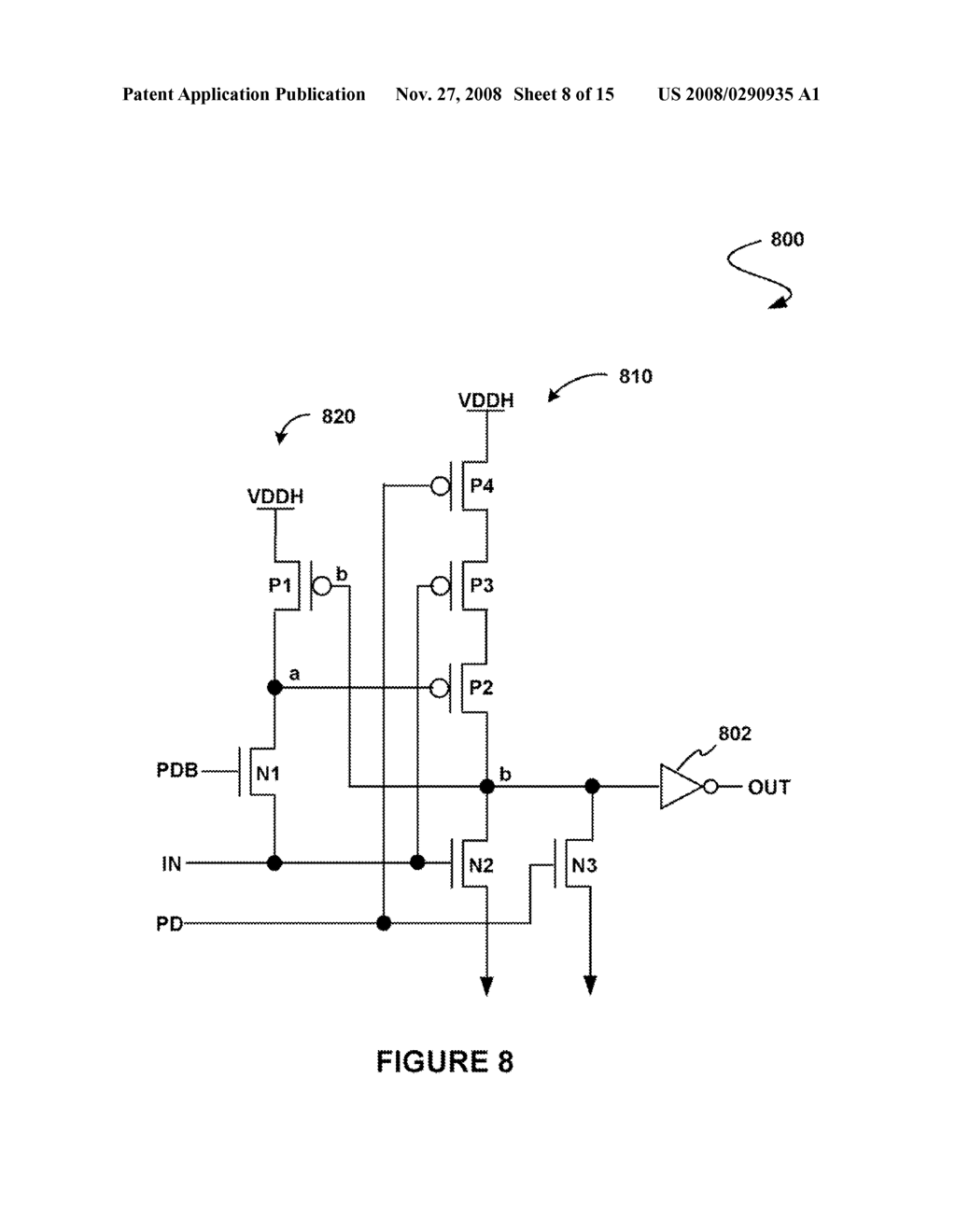 APPARATUS AND METHOD FOR PREVENTING CURRENT LEAKAGE WHEN A LOW VOLTAGE DOMAIN IS POWERED DOWN - diagram, schematic, and image 09