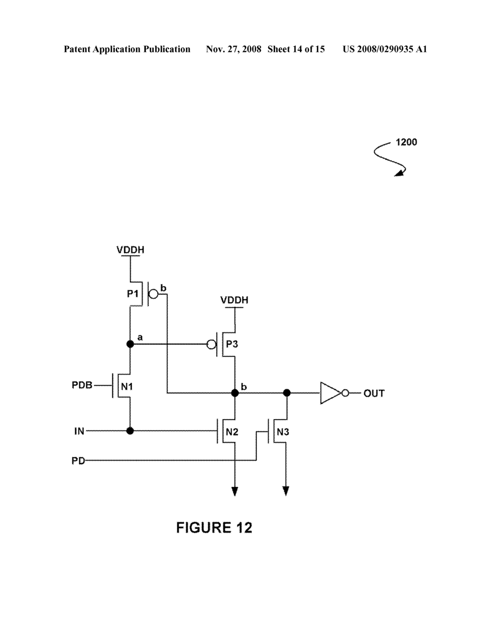 APPARATUS AND METHOD FOR PREVENTING CURRENT LEAKAGE WHEN A LOW VOLTAGE DOMAIN IS POWERED DOWN - diagram, schematic, and image 15