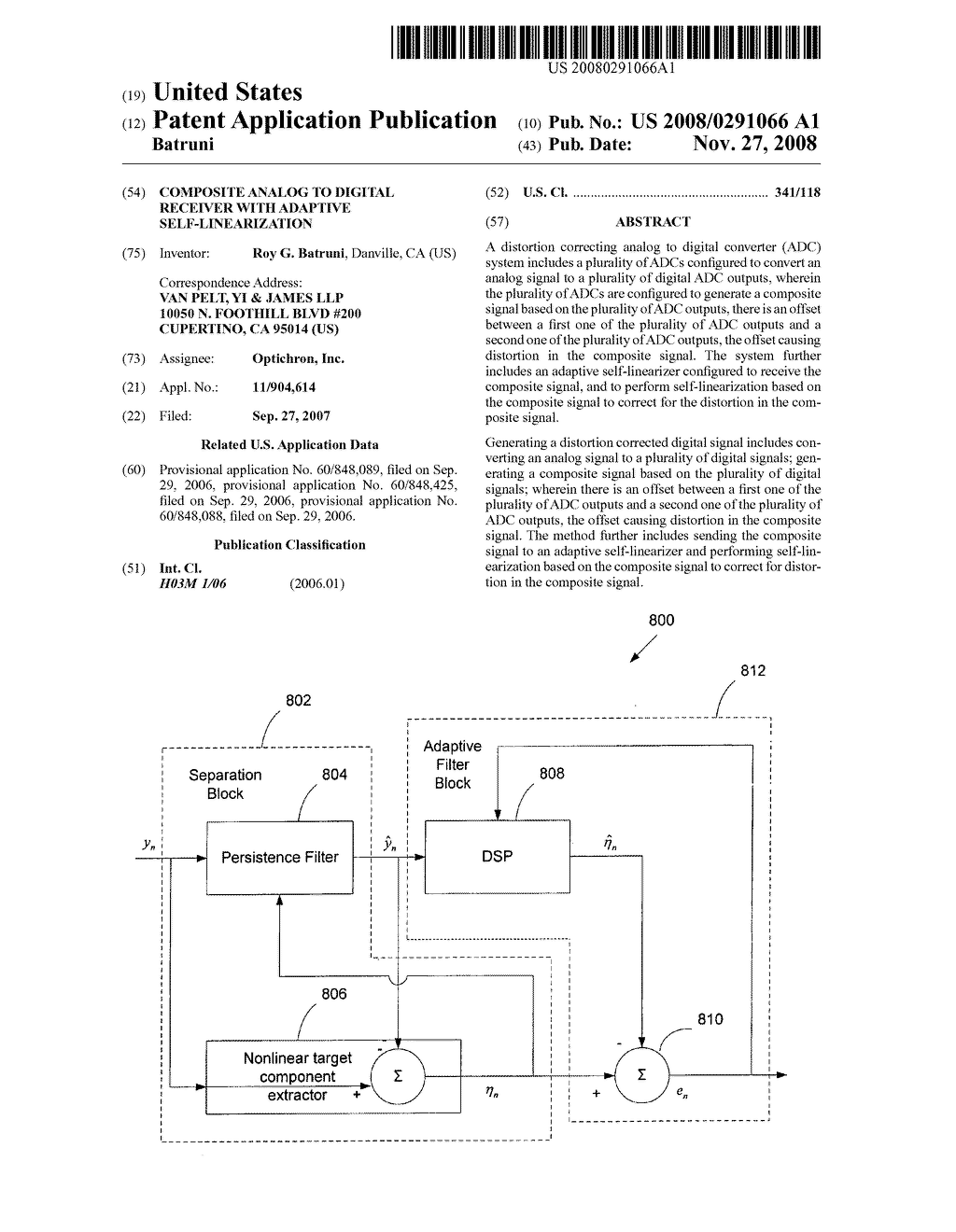 Composite analog to digital receiver with adaptive self-linearization - diagram, schematic, and image 01