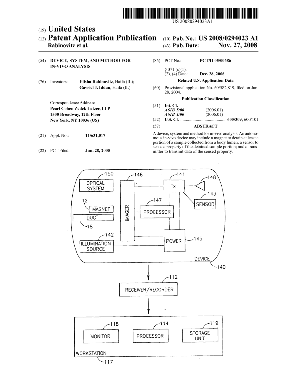 Device, System, and Method for In-Vivo Analysis - diagram, schematic, and image 01