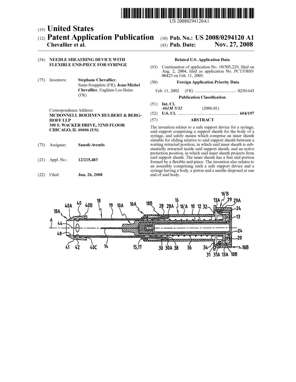 Needle sheathing device with flexible end-piece for syringe - diagram, schematic, and image 01