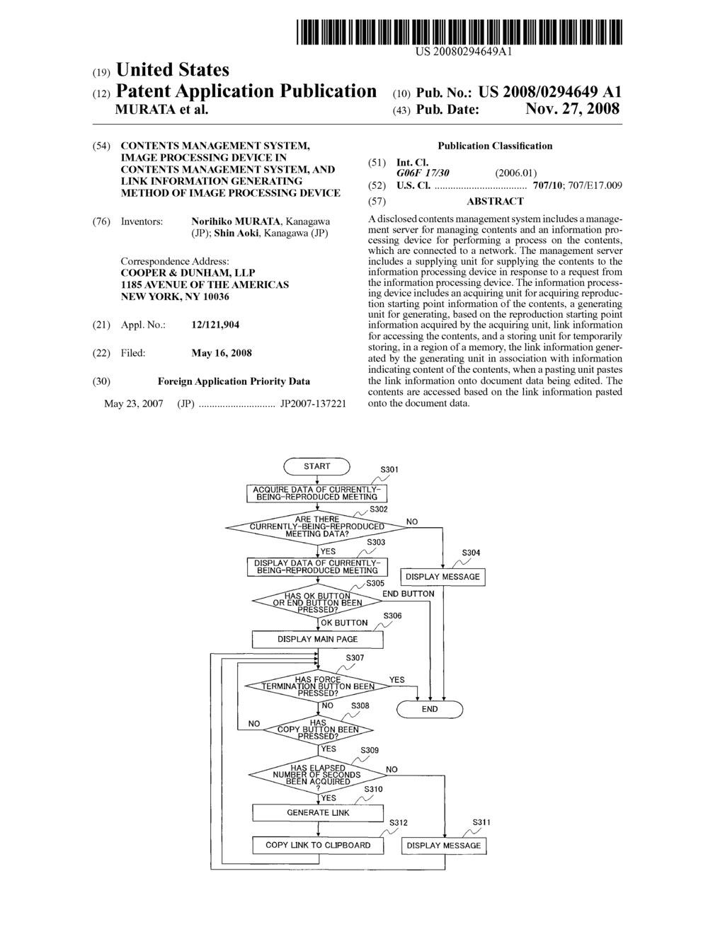 CONTENTS MANAGEMENT SYSTEM, IMAGE PROCESSING DEVICE IN CONTENTS MANAGEMENT SYSTEM, AND LINK INFORMATION GENERATING METHOD OF IMAGE PROCESSING DEVICE - diagram, schematic, and image 01