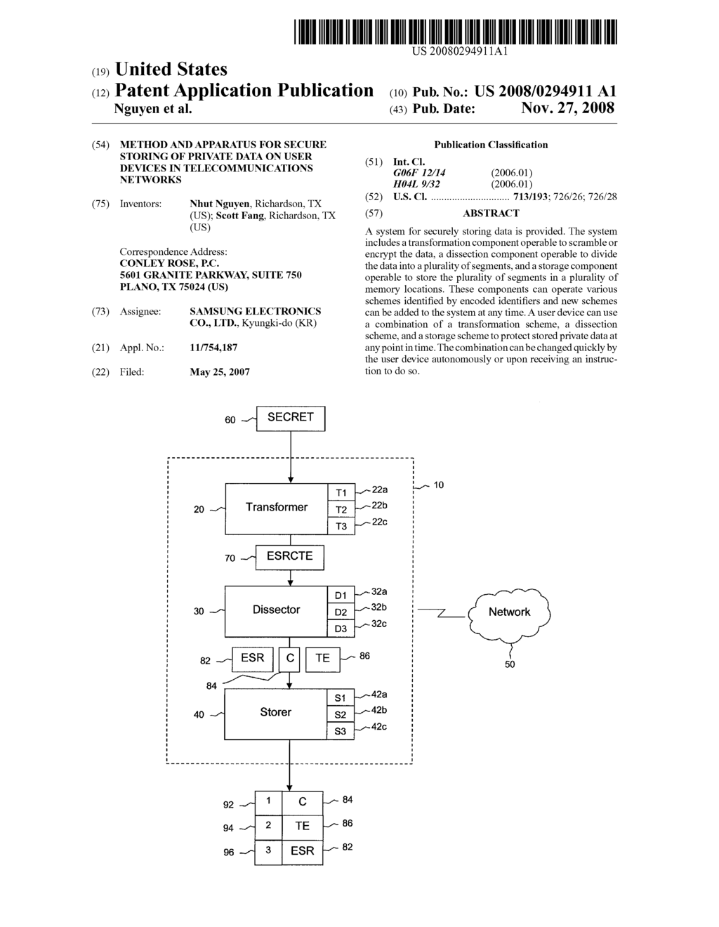 Method and Apparatus for Secure Storing of Private Data on User Devices in Telecommunications Networks - diagram, schematic, and image 01