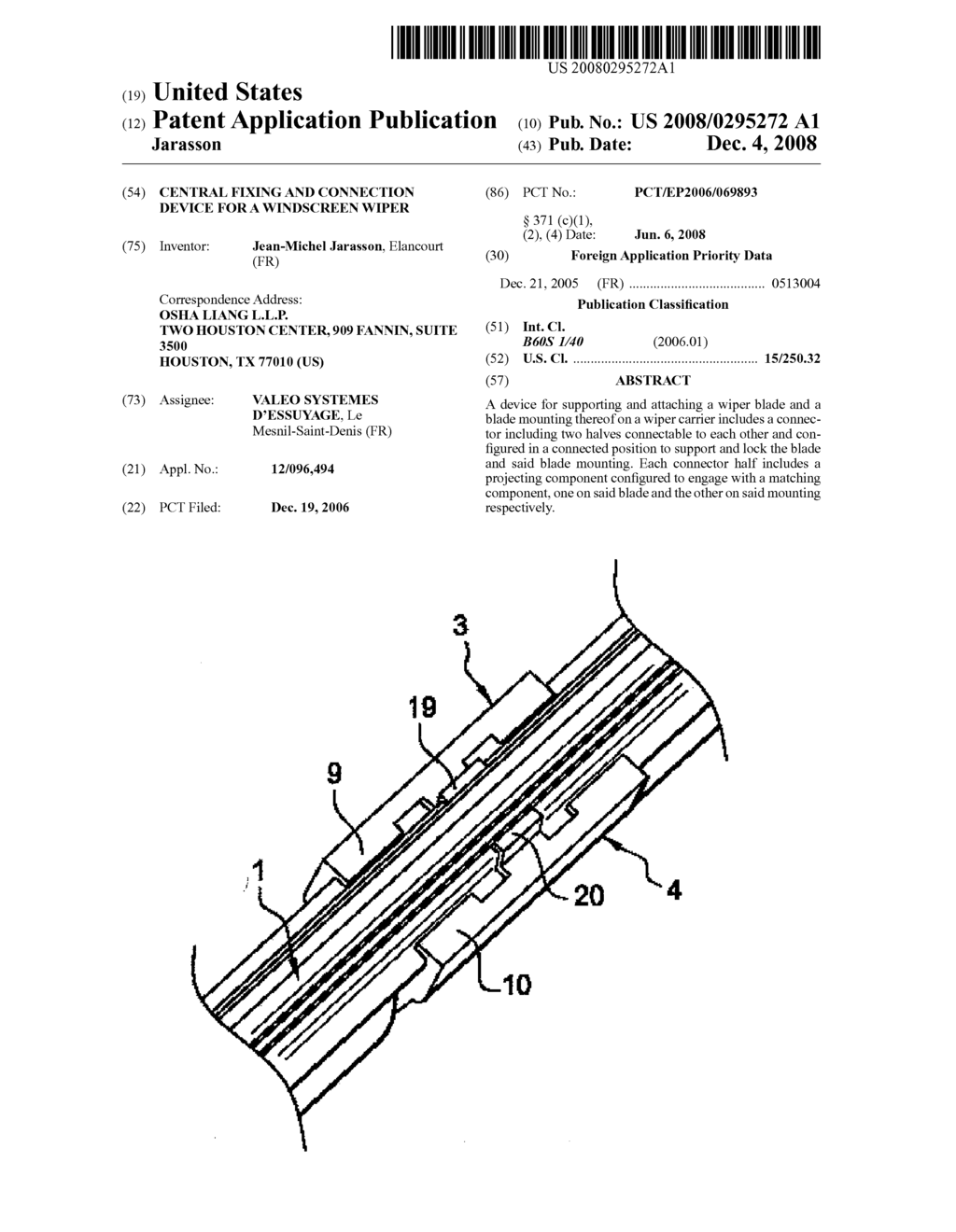 Central Fixing and Connection Device for a Windscreen Wiper - diagram, schematic, and image 01