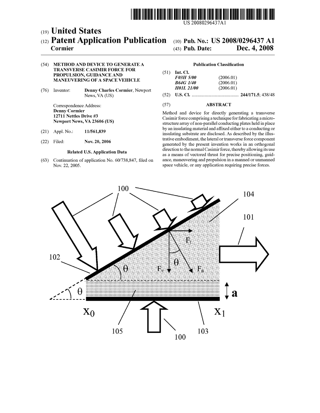 Method and Device to Generate a Transverse Casimir Force for Propulsion, Guidance and Maneuvering of a Space Vehicle - diagram, schematic, and image 01