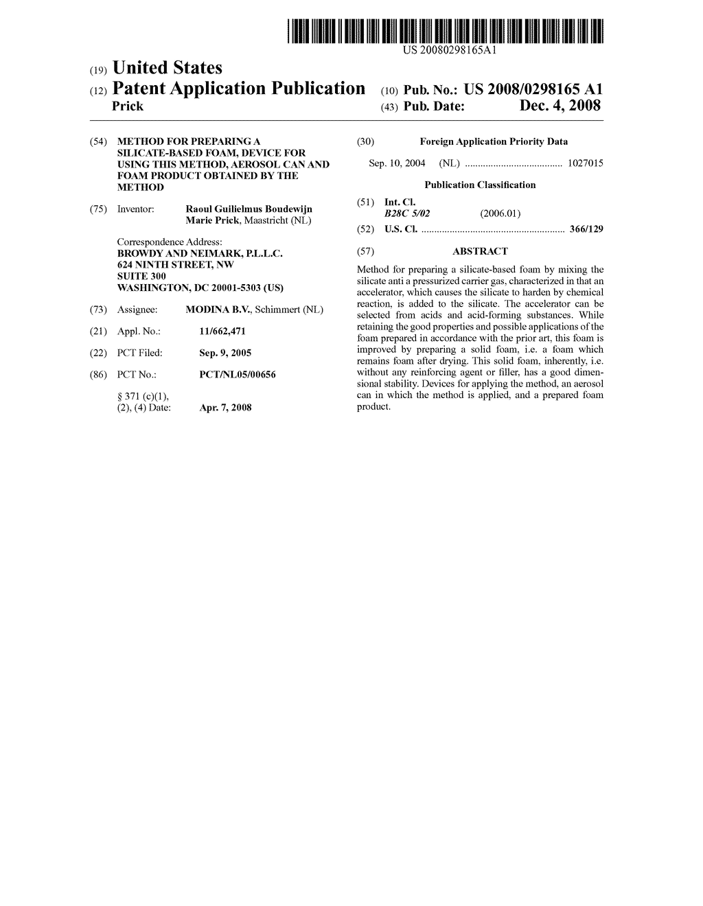 Method for Preparing a Silicate-Based Foam, Device for Using this Method, Aerosol Can and Foam Product Obtained by the Method - diagram, schematic, and image 01