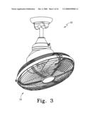 Fan assembly having protective motor housing that accommodates cyclic movement diagram and image