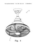 Fan assembly having protective motor housing that accommodates cyclic movement diagram and image