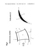 Blade of a fluid-flow machine featuring a multi-profile design diagram and image