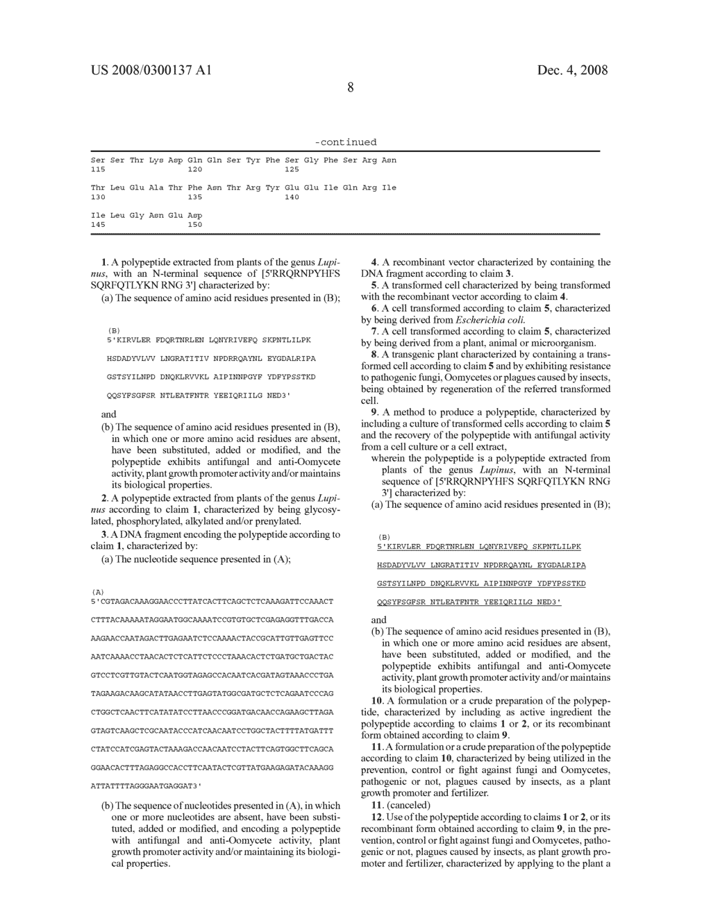 Polypeptide Extracted from Plants of the Genus Lupinus or Produced in Recombinant Form, Nucleotide Sequence Encoding It and Its Use in animal Nutrition, as a Plant Growth Promoter and in the Fight Against Pathogenic Fungi - diagram, schematic, and image 13